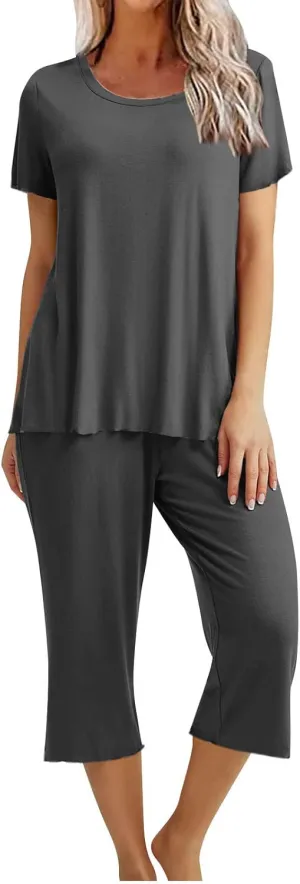 Womens Pajamas Comfy Soft 2 Piece Lounge Sets Nightshirt Capri Pants Pjs Loungewear Matching Outfits Sleepwear