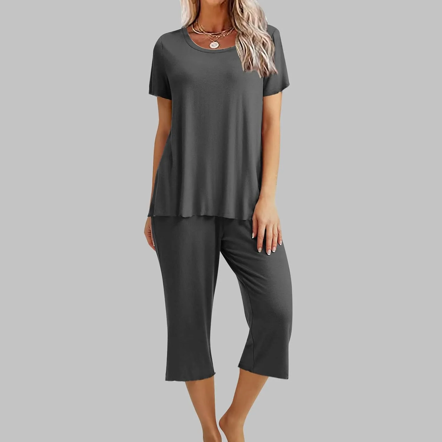 Womens Pajamas Comfy Soft 2 Piece Lounge Sets Nightshirt Capri Pants Pjs Loungewear Matching Outfits Sleepwear