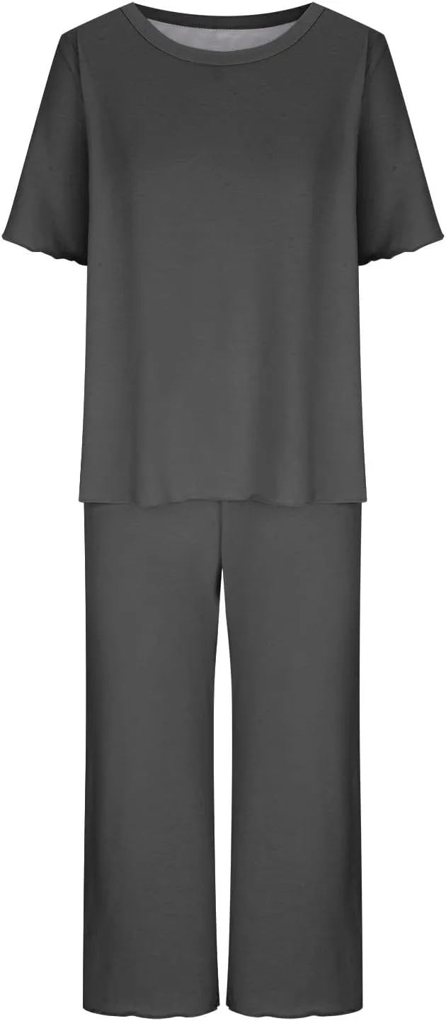 Womens Pajamas Comfy Soft 2 Piece Lounge Sets Nightshirt Capri Pants Pjs Loungewear Matching Outfits Sleepwear