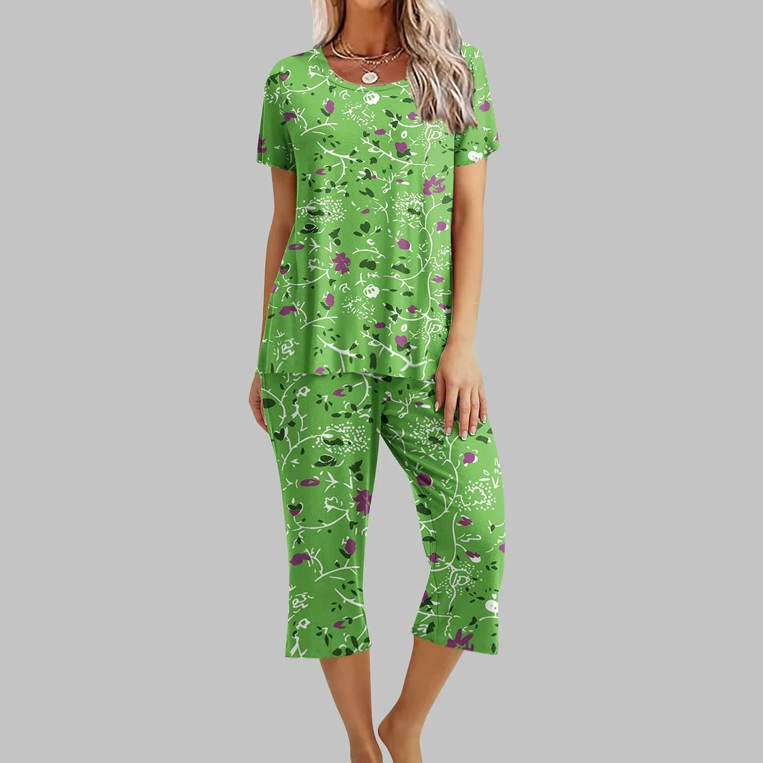 Womens Pajamas Comfy Soft 2 Piece Lounge Sets Nightshirt Capri Pants Pjs Loungewear Matching Outfits Sleepwear