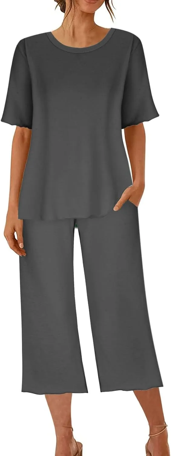 Womens Pajamas Comfy Soft 2 Piece Lounge Sets Nightshirt Capri Pants Pjs Loungewear Matching Outfits Sleepwear