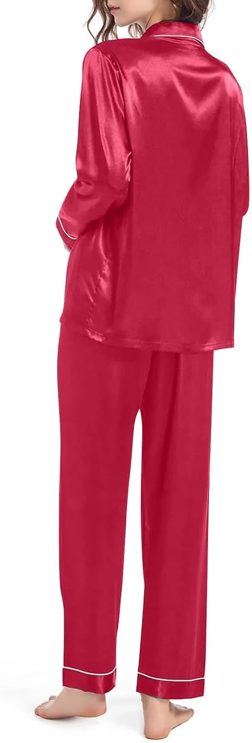 Womens Pajamas Set Sleepwear Button Up Sleepwear Soft Lightweight Comfy Long Pants Loungewear Two-Piece Sleepwear Pj