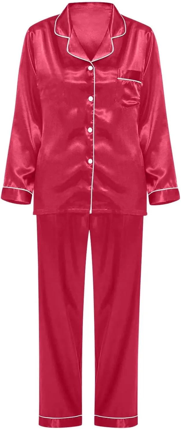Womens Pajamas Set Sleepwear Button Up Sleepwear Soft Lightweight Comfy Long Pants Loungewear Two-Piece Sleepwear Pj