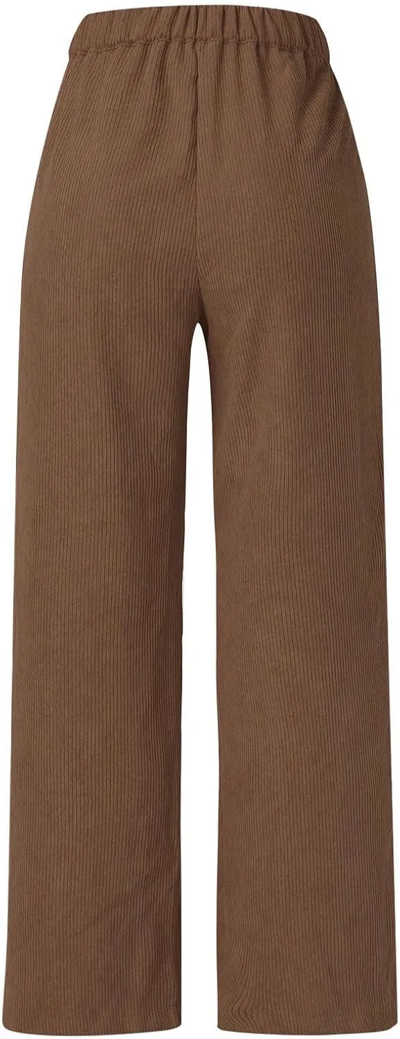 Womens Plus Size Corduroy Pants High Waisted Wide Leg Trousers Straight Leg Trendy Work Pants with Pockets