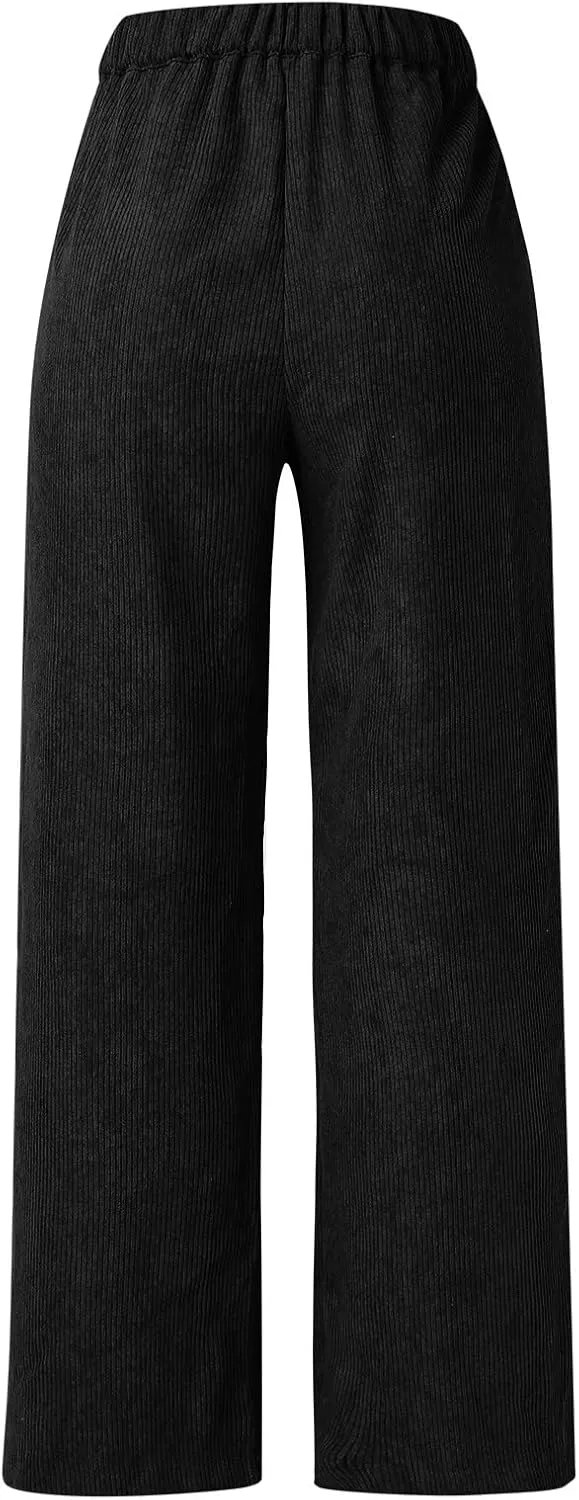 Womens Plus Size Corduroy Pants High Waisted Wide Leg Trousers Straight Leg Trendy Work Pants with Pockets