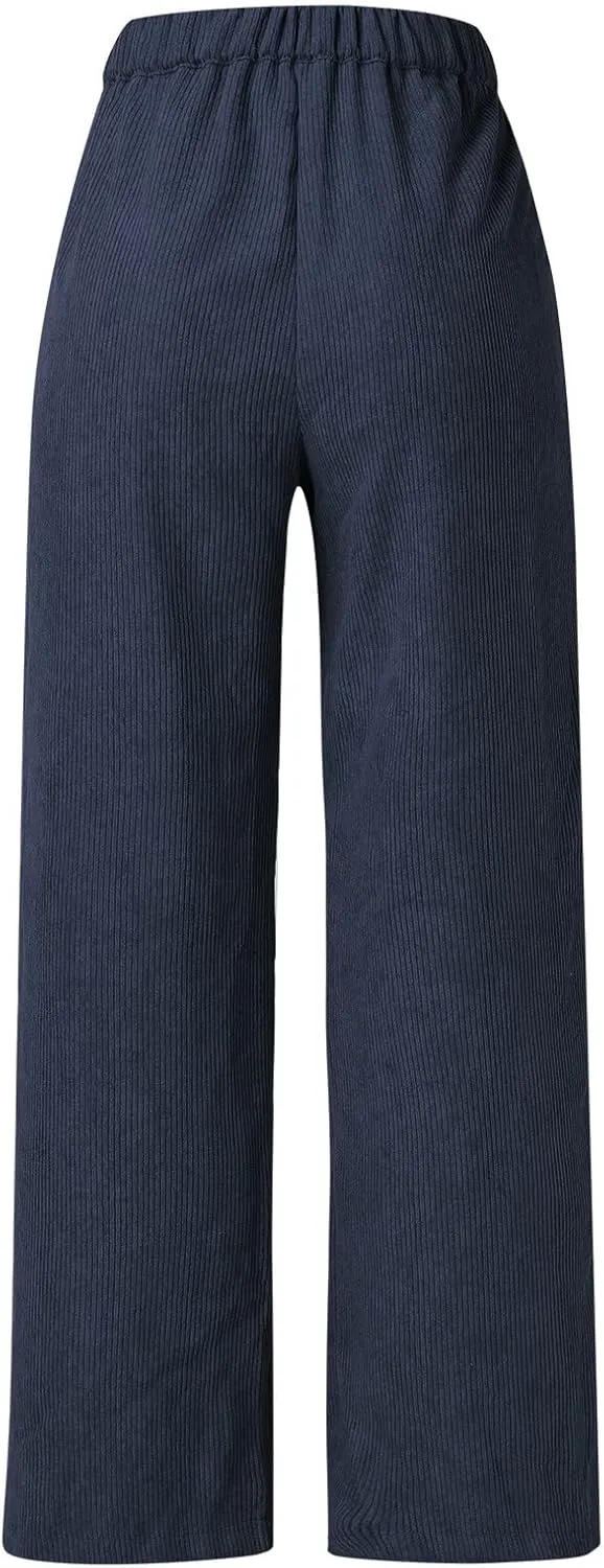 Womens Plus Size Corduroy Pants High Waisted Wide Leg Trousers Straight Leg Trendy Work Pants with Pockets