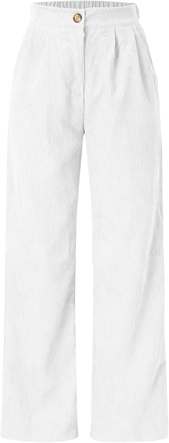 Womens Plus Size Corduroy Pants High Waisted Wide Leg Trousers Straight Leg Trendy Work Pants with Pockets