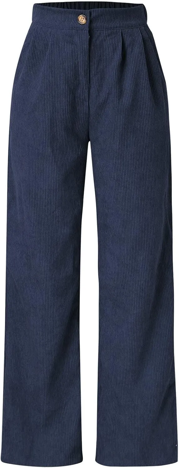 Womens Plus Size Corduroy Pants High Waisted Wide Leg Trousers Straight Leg Trendy Work Pants with Pockets