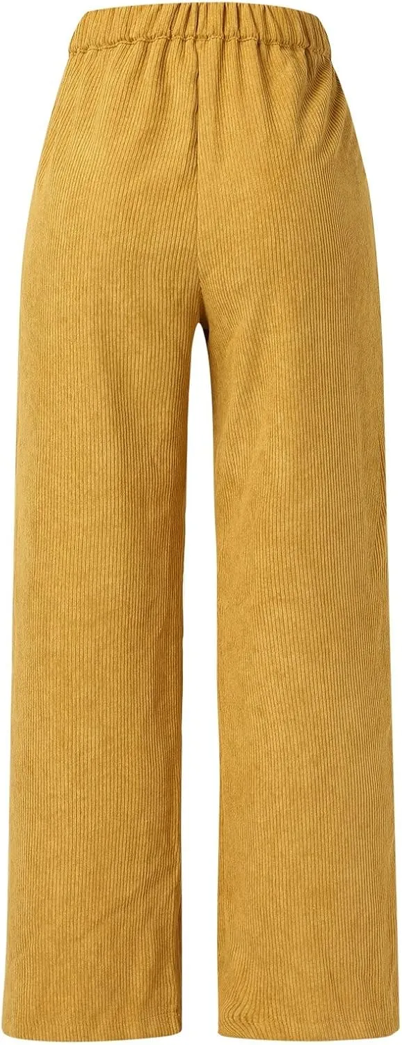 Womens Plus Size Corduroy Pants High Waisted Wide Leg Trousers Straight Leg Trendy Work Pants with Pockets