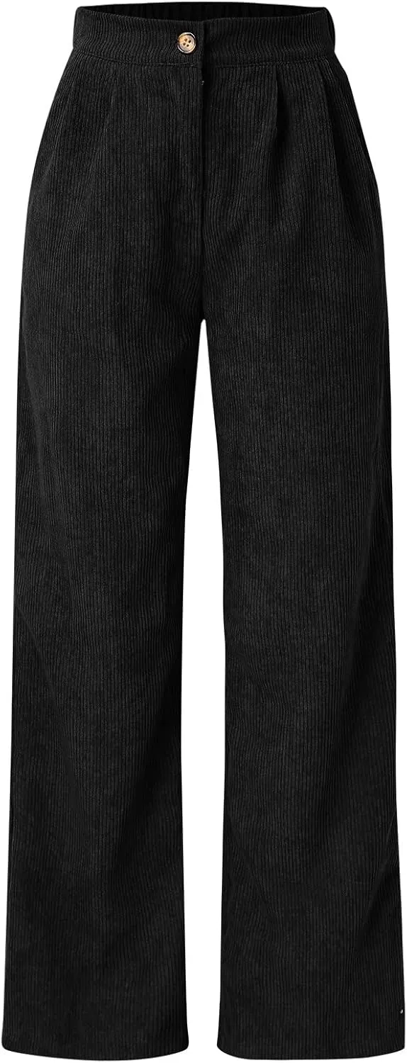 Womens Plus Size Corduroy Pants High Waisted Wide Leg Trousers Straight Leg Trendy Work Pants with Pockets