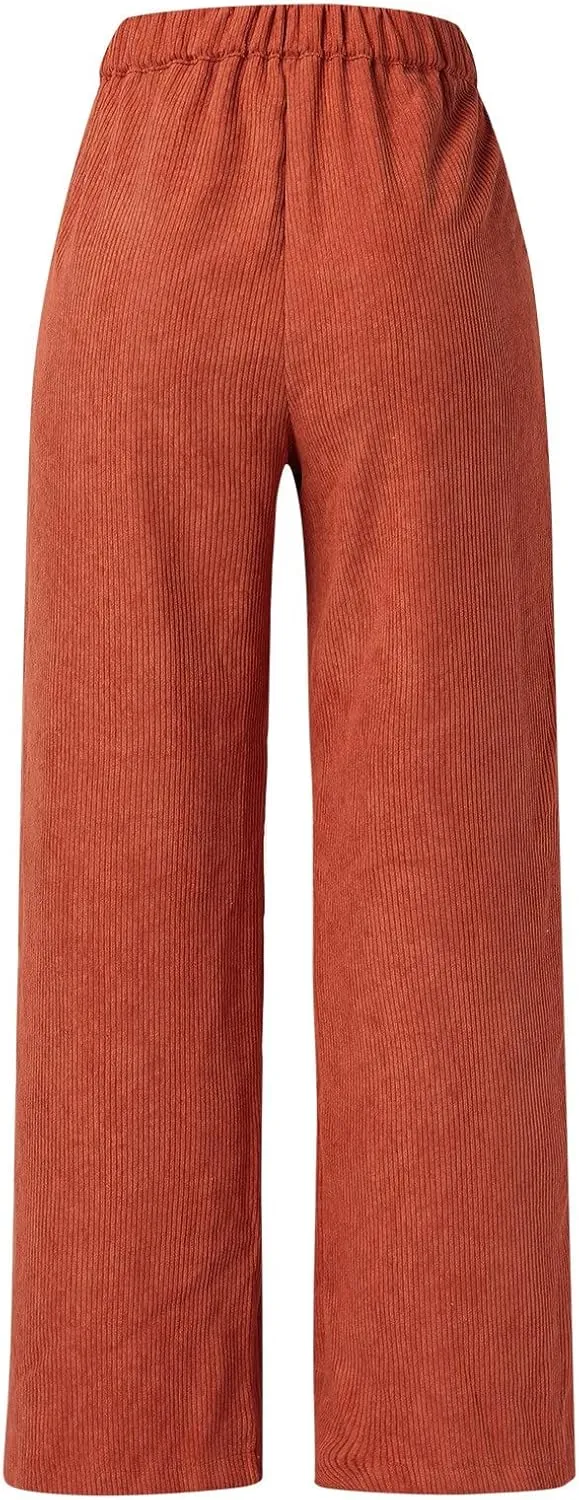 Womens Plus Size Corduroy Pants High Waisted Wide Leg Trousers Straight Leg Trendy Work Pants with Pockets