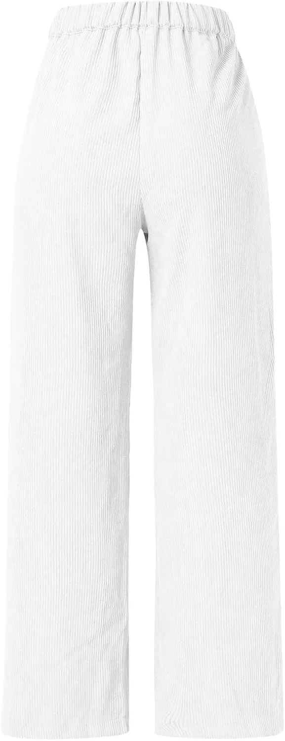 Womens Plus Size Corduroy Pants High Waisted Wide Leg Trousers Straight Leg Trendy Work Pants with Pockets