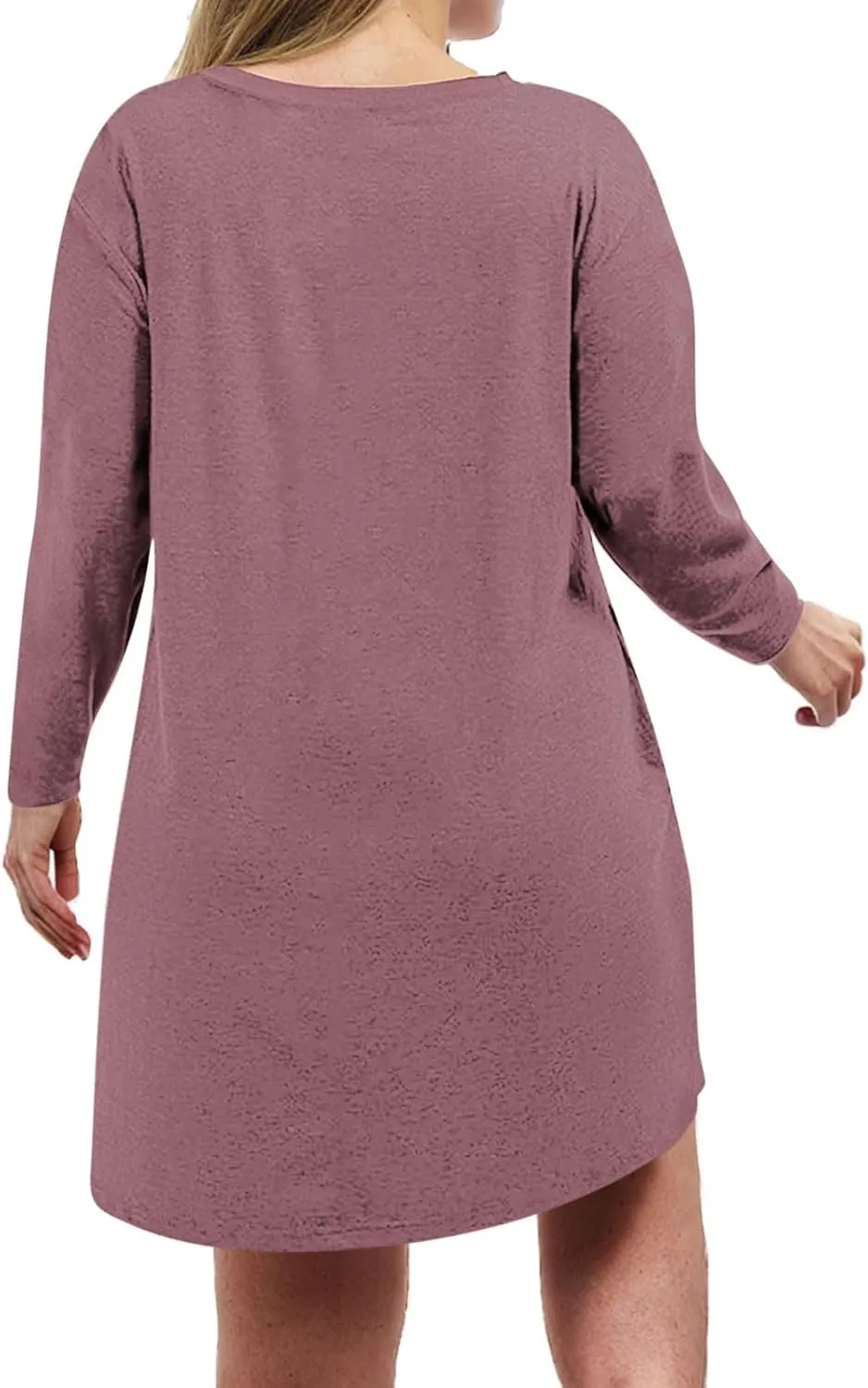 Womens Round Neck Long Sleeve Mini Dress Casual Loose Fit Shift Dress Nightgown Soft Sleep Dress Plus Size Sleepwear