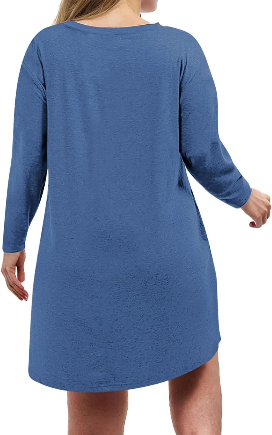 Womens Round Neck Long Sleeve Mini Dress Casual Loose Fit Shift Dress Nightgown Soft Sleep Dress Plus Size Sleepwear