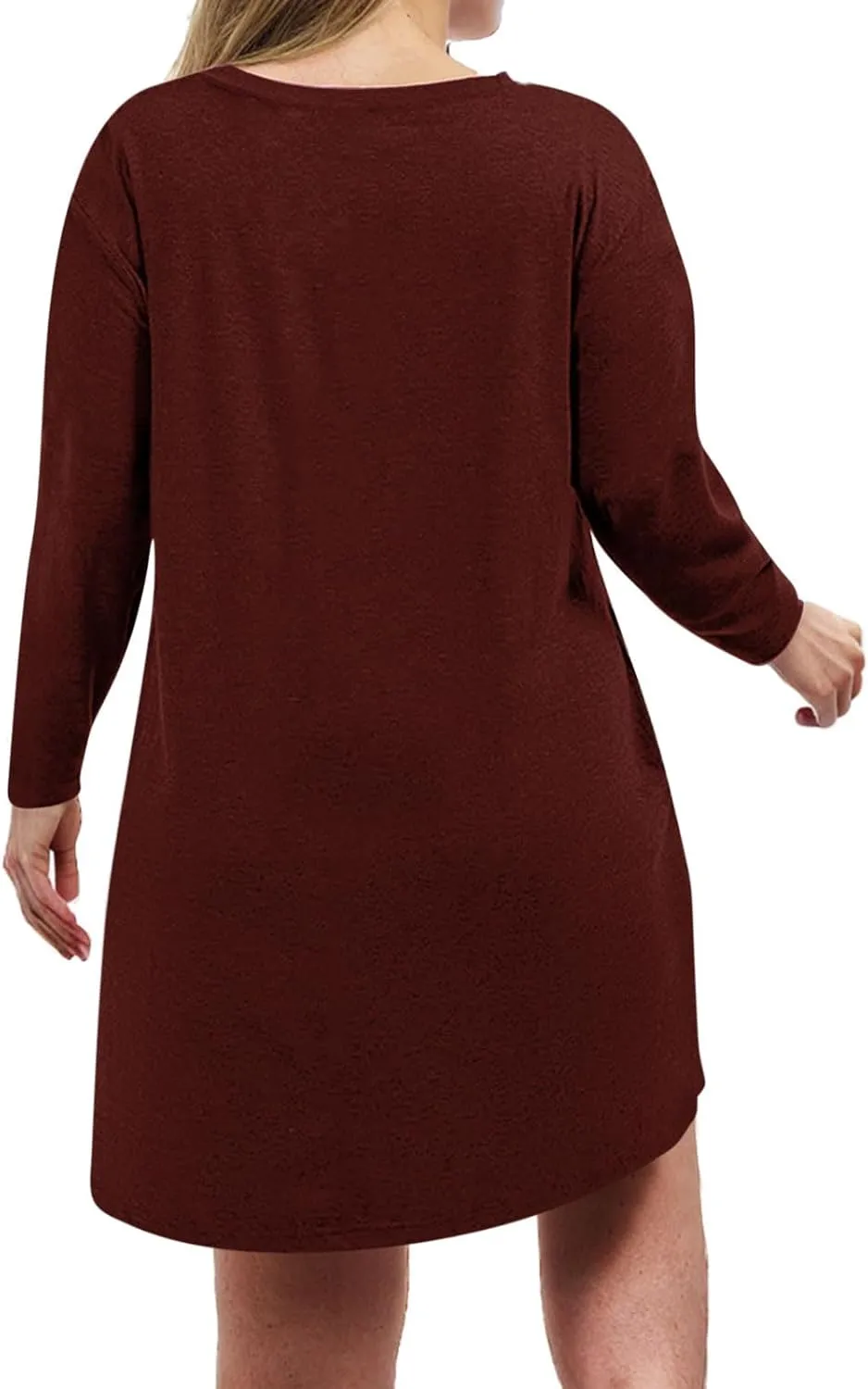 Womens Round Neck Long Sleeve Mini Dress Casual Loose Fit Shift Dress Nightgown Soft Sleep Dress Plus Size Sleepwear