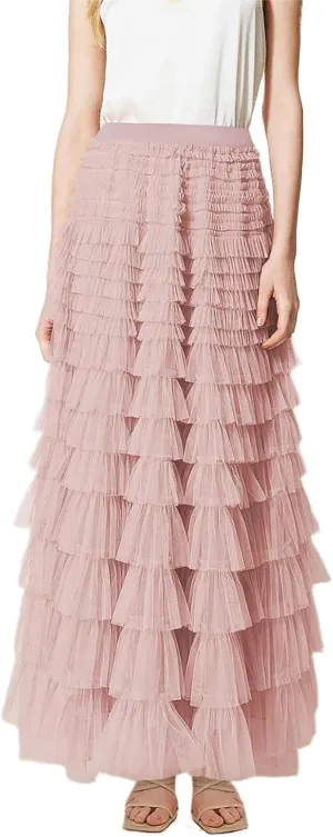 Women's Ruffle Tiered Tulle Fairy Skirt High Waist Cake Puffy Layered Tutu Bubble Maxi Skirts