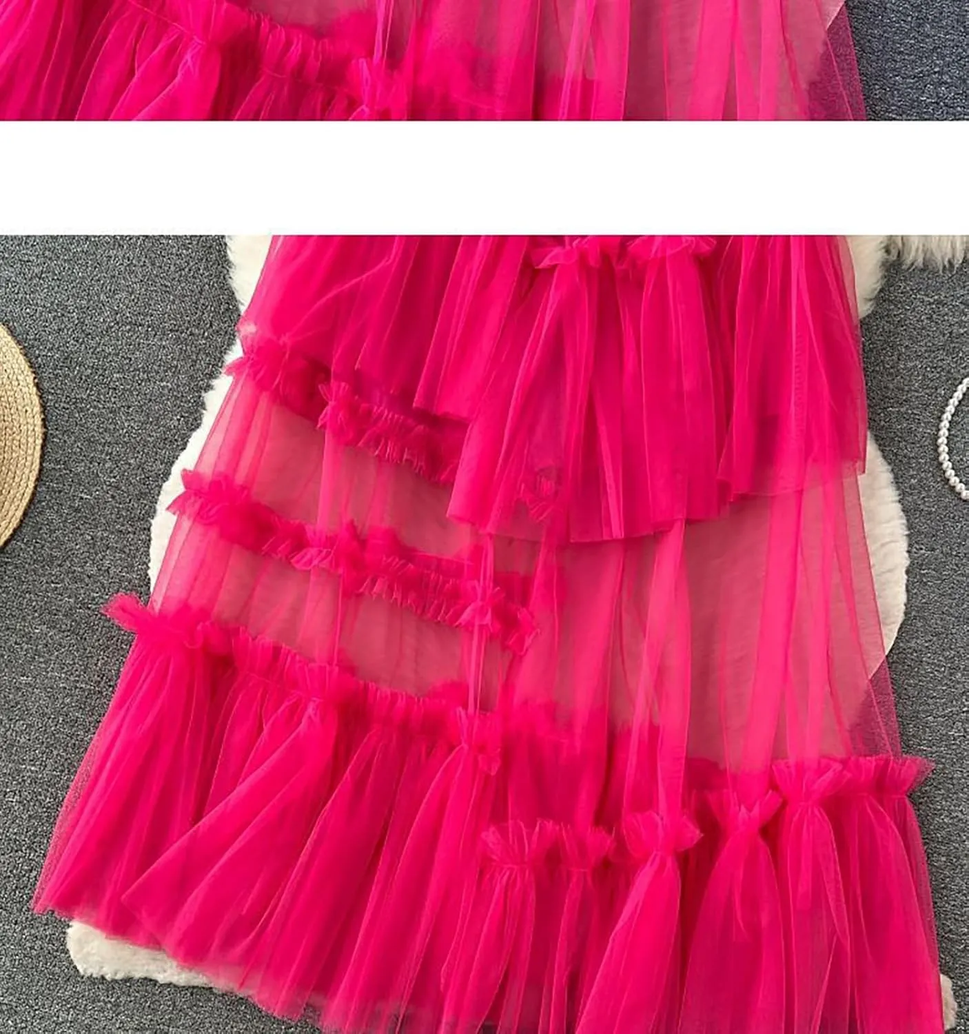 Women's Ruffle Tulle See Through Mesh Long Skirt High Waist Tiered Irregular Layered Sheer Maxi Skirts