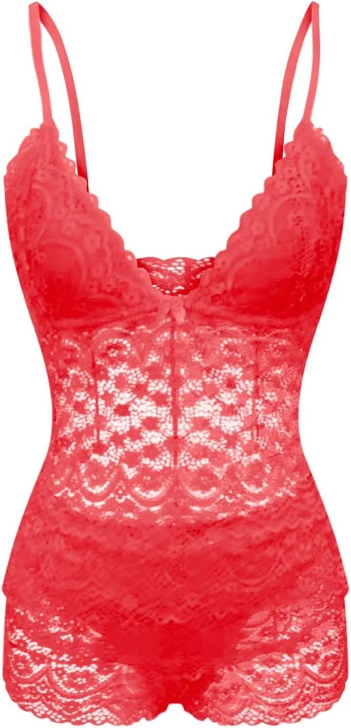 Women's Sexy Babydoll Lace Chemise Push Up One Piece Underwear Set Suspenders Sleepwear Nightwear Nighty