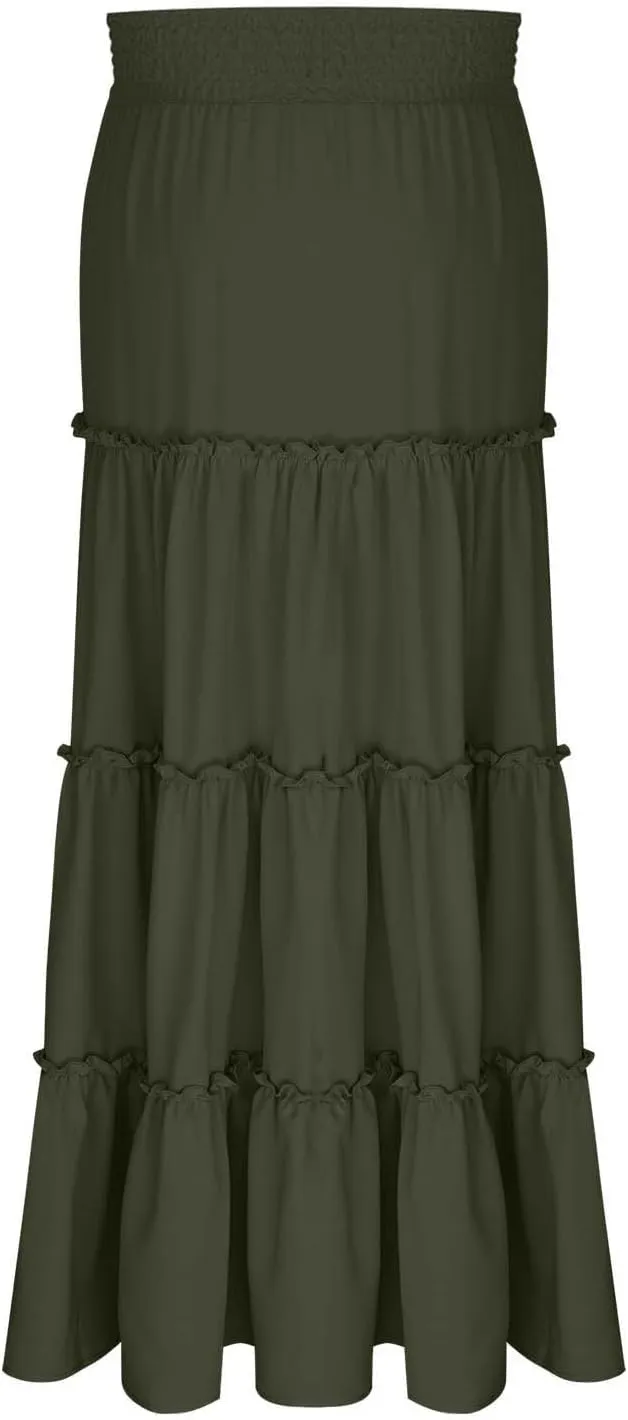 Womens Skirts for Women Rayon Beach Holiday Boho Hawaiian Pleated Peplum High Cut Maxi Long 2025 Trendy