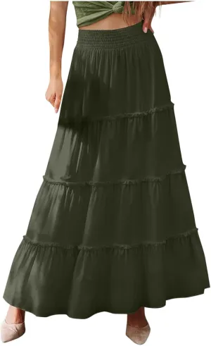Womens Skirts for Women Rayon Beach Holiday Boho Hawaiian Pleated Peplum High Cut Maxi Long 2025 Trendy