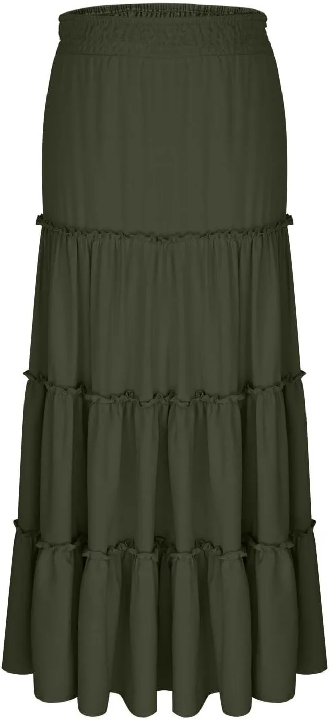 Womens Skirts for Women Rayon Beach Holiday Boho Hawaiian Pleated Peplum High Cut Maxi Long 2025 Trendy