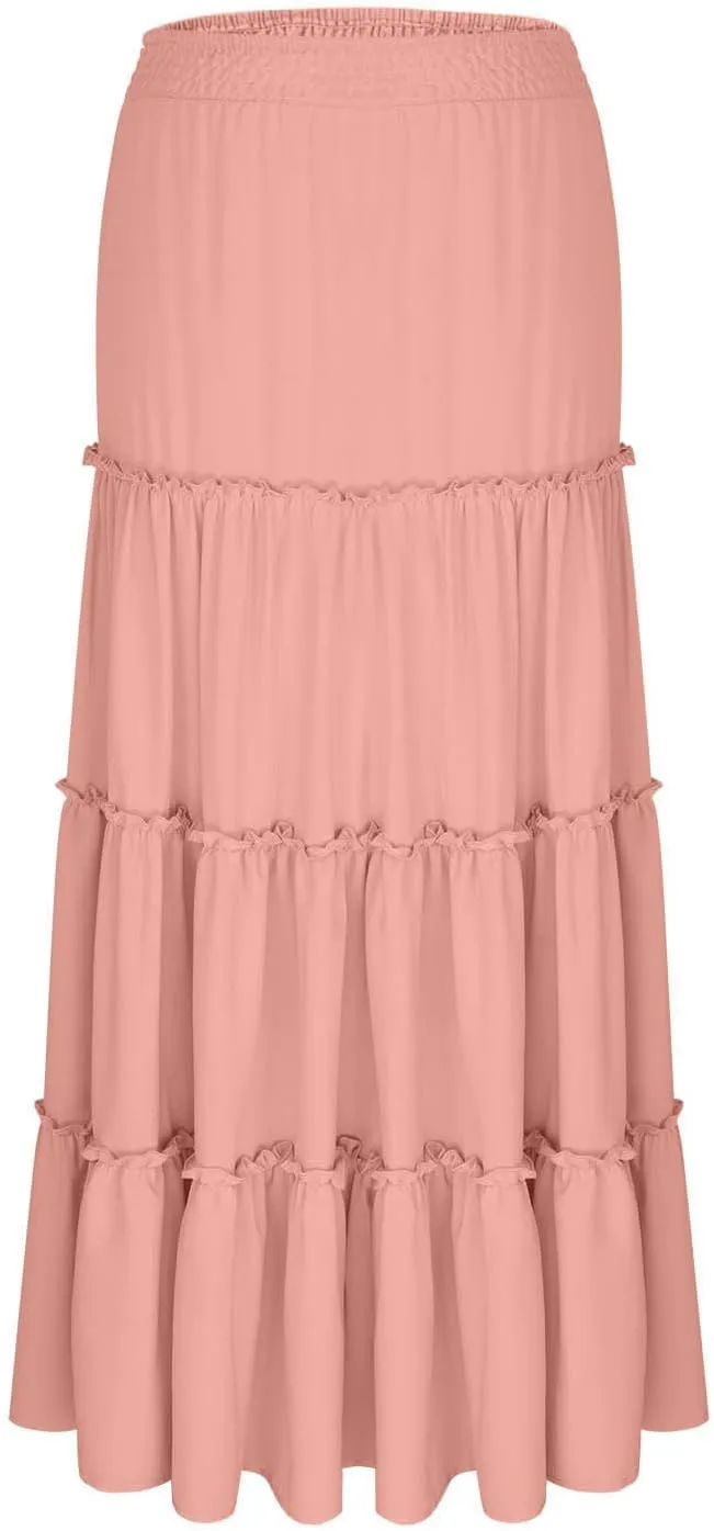 Womens Skirts for Women Rayon Beach Holiday Boho Hawaiian Pleated Peplum High Cut Maxi Long 2025 Trendy