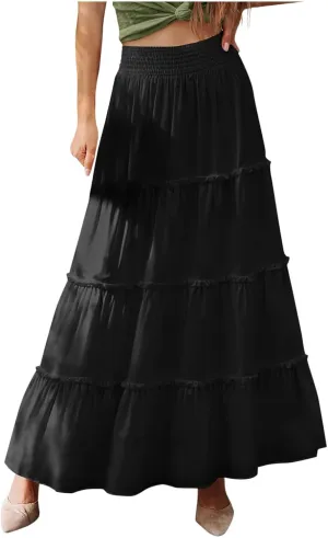 Womens Skirts for Women Rayon Beach Holiday Boho Hawaiian Pleated Peplum High Cut Maxi Long 2025 Trendy