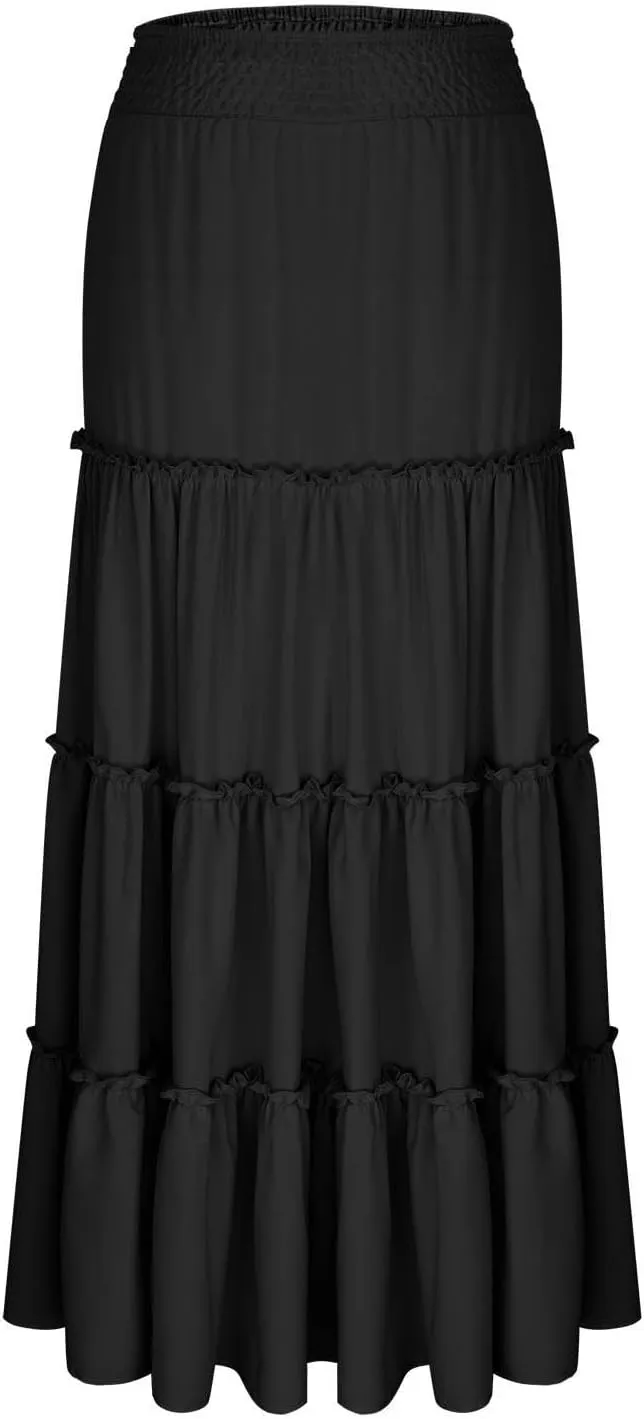 Womens Skirts for Women Rayon Beach Holiday Boho Hawaiian Pleated Peplum High Cut Maxi Long 2025 Trendy