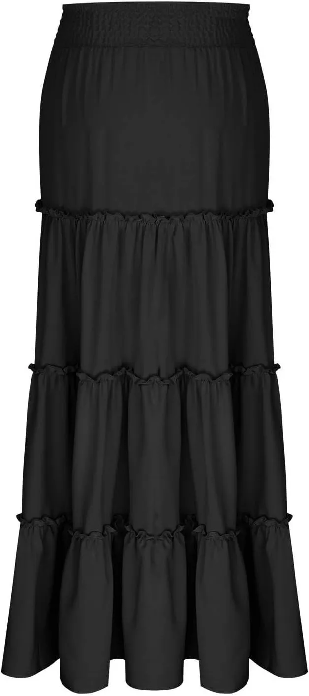 Womens Skirts for Women Rayon Beach Holiday Boho Hawaiian Pleated Peplum High Cut Maxi Long 2025 Trendy