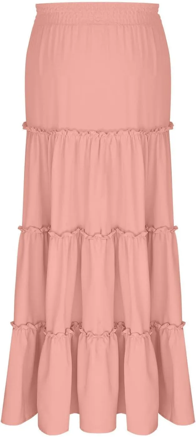 Womens Skirts for Women Rayon Beach Holiday Boho Hawaiian Pleated Peplum High Cut Maxi Long 2025 Trendy