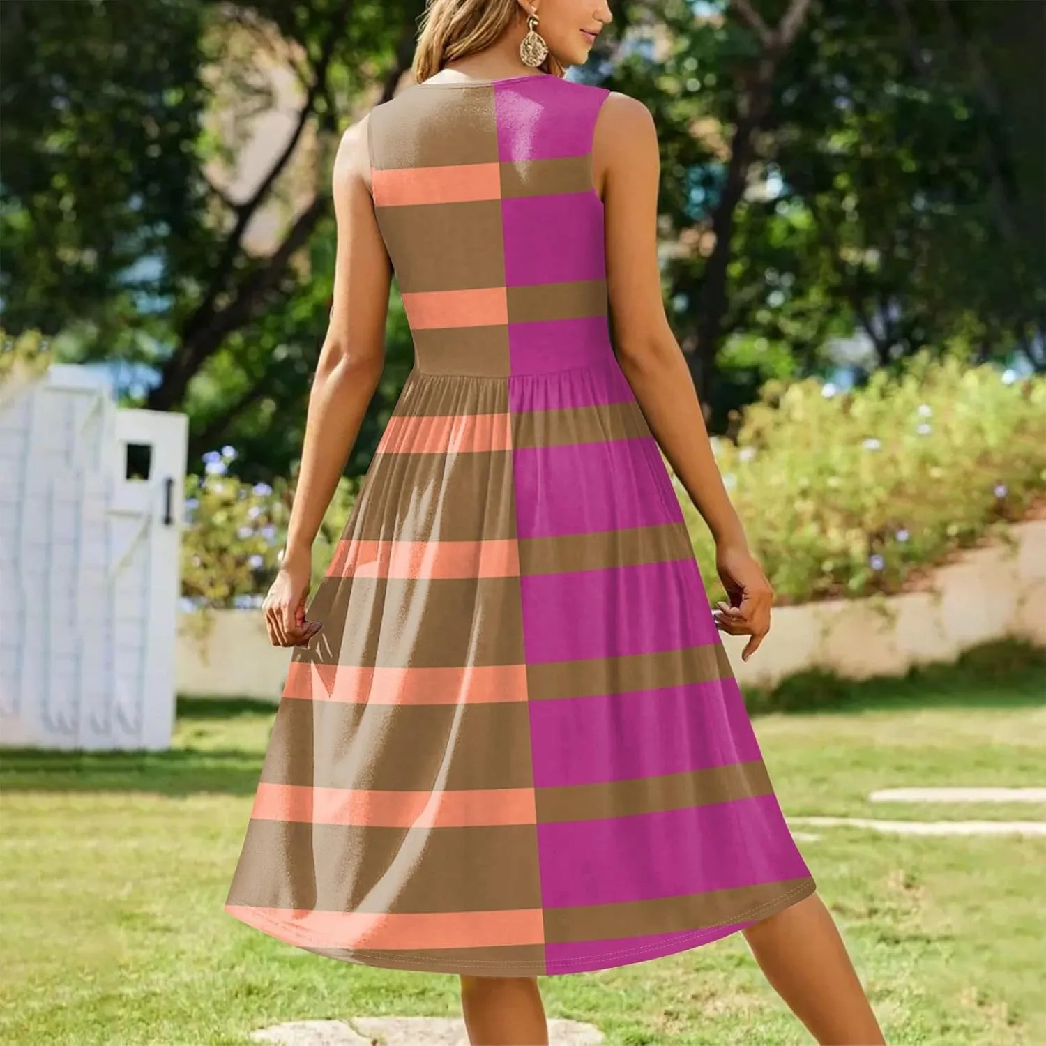 Women's Sleeveless Floral Print Midi Dress with Pockets Elegant Casual Summer Dress for Parties and Daily Wear
