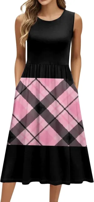 Women's Sleeveless Floral Print Midi Dress with Pockets Elegant Casual Summer Dress for Parties and Daily Wear