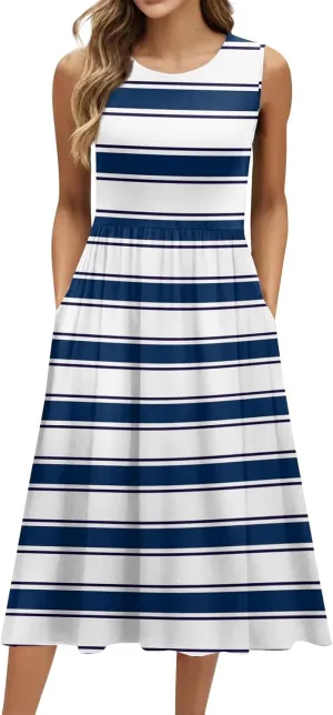 Women's Sleeveless Floral Print Midi Dress with Pockets Elegant Casual Summer Dress for Parties and Daily Wear