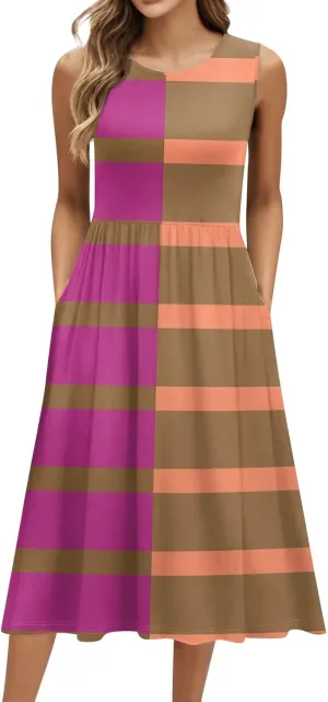 Women's Sleeveless Floral Print Midi Dress with Pockets Elegant Casual Summer Dress for Parties and Daily Wear