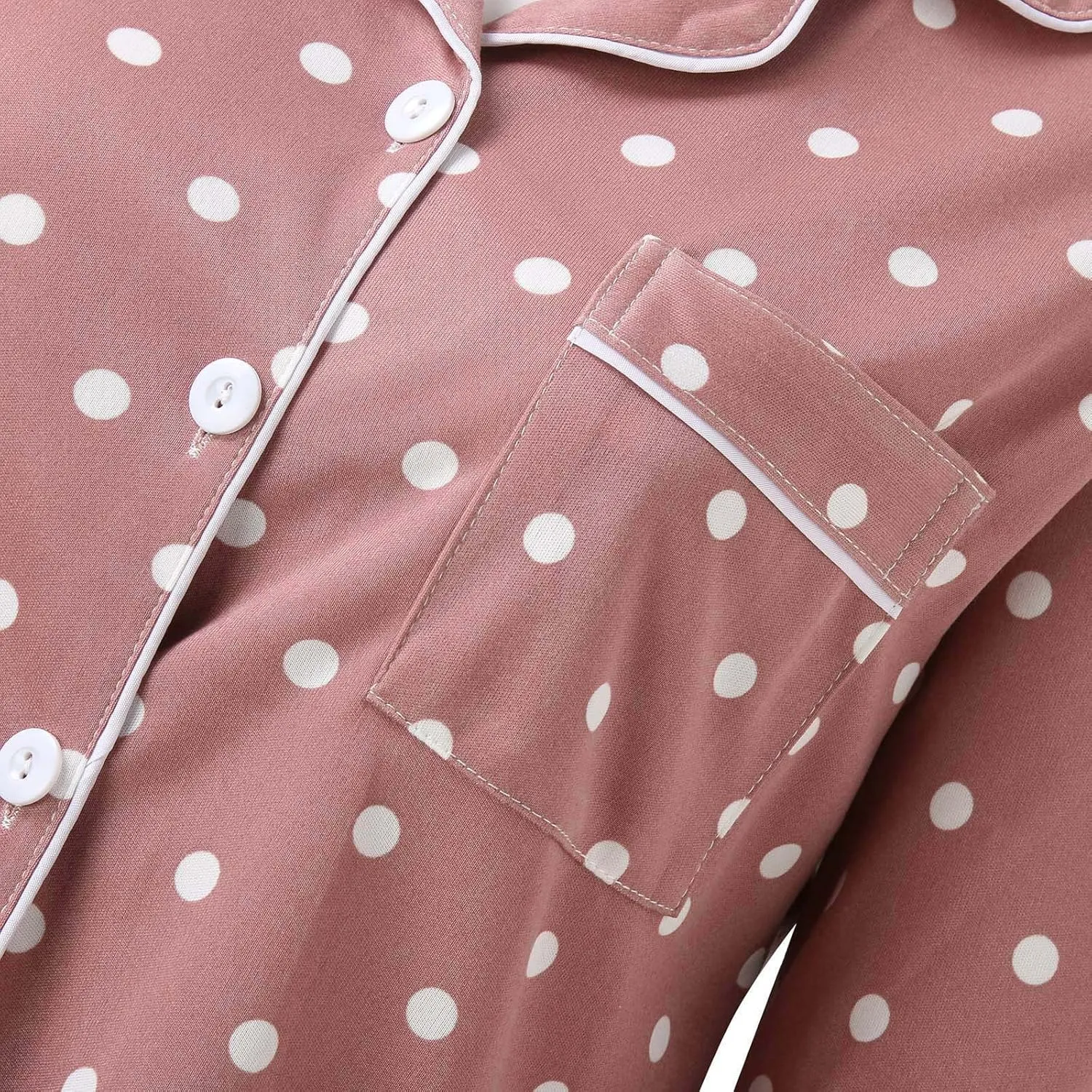 Womens Soft Sexy Pajama Sets,2c ounge Set Polka Dot Print Buttons Long Sleeve Loungewear Set Sleepwear with Pockets