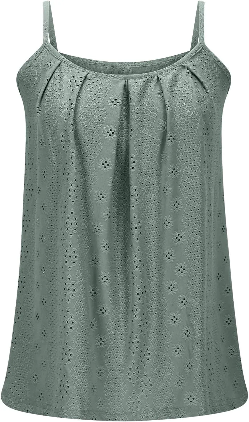 Women's Summer Casual Camisole Tops, Pleated Loose Eyelet Embroidery Trendy Clothes Sleeveless Spaghetti Strap Shirts