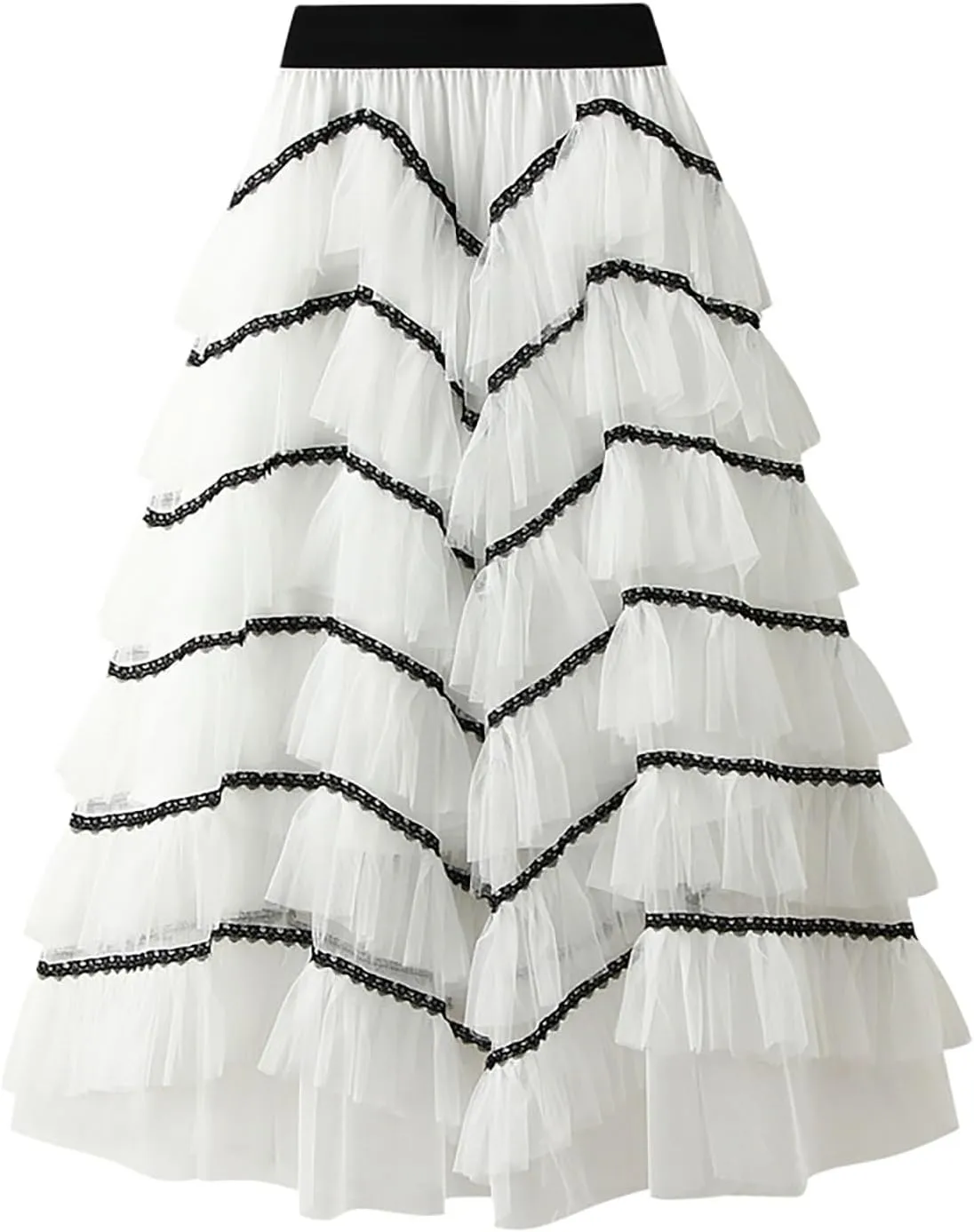 Women's Tiered Layered Tulle Dance Long Maxi Skirt Elastic Waist Tutu Puffy Ruffle Cake A Line Maxi Skirt