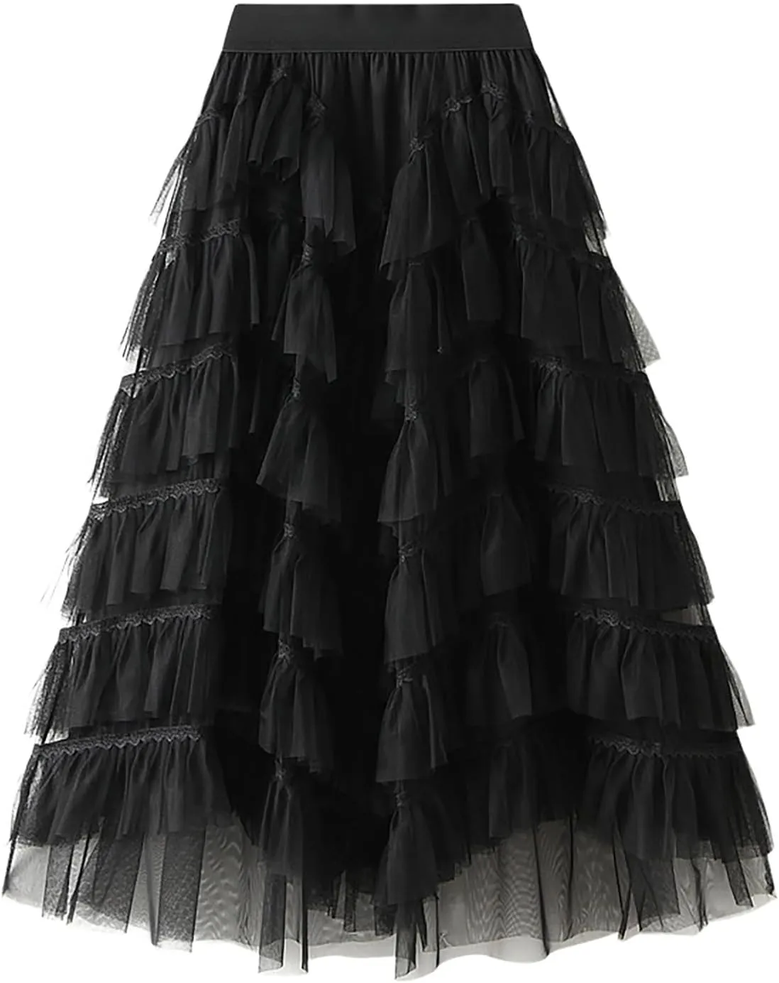 Women's Tiered Layered Tulle Dance Long Maxi Skirt Elastic Waist Tutu Puffy Ruffle Cake A Line Maxi Skirt