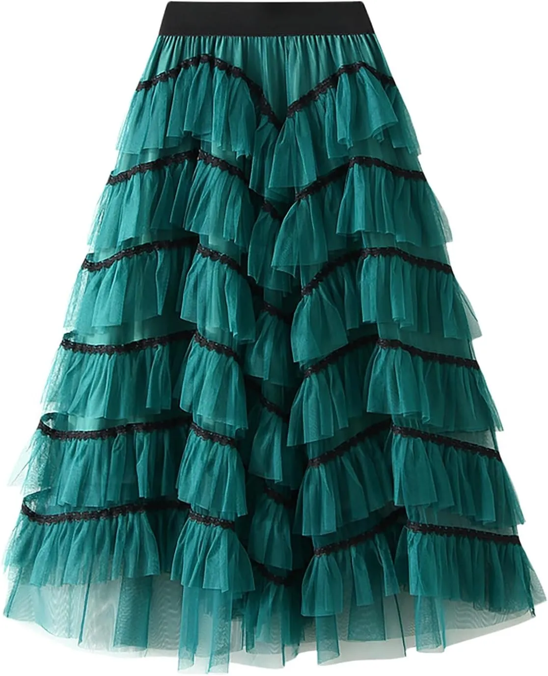 Women's Tiered Layered Tulle Dance Long Maxi Skirt Elastic Waist Tutu Puffy Ruffle Cake A Line Maxi Skirt