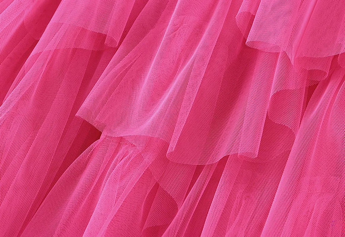 Women's Tulle Layered Mesh Maxi Skirt High Waist Irregular Ruffle Tiered Puffy Tutu Long Flowy Skirts