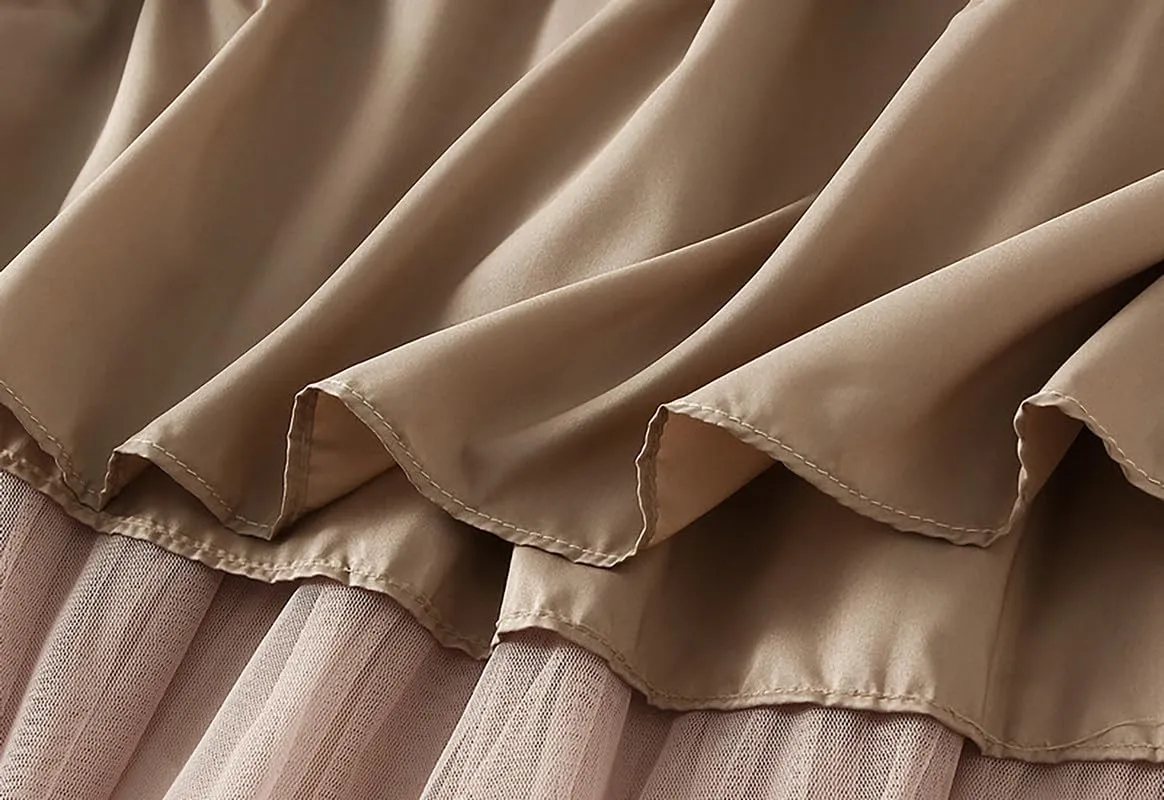 Women's Tulle Layered Mesh Maxi Skirt High Waist Irregular Ruffle Tiered Puffy Tutu Long Flowy Skirts