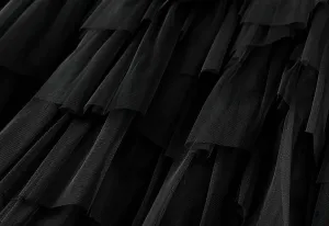Women's Tulle Layered Mesh Maxi Skirt High Waist Irregular Ruffle Tiered Puffy Tutu Long Flowy Skirts