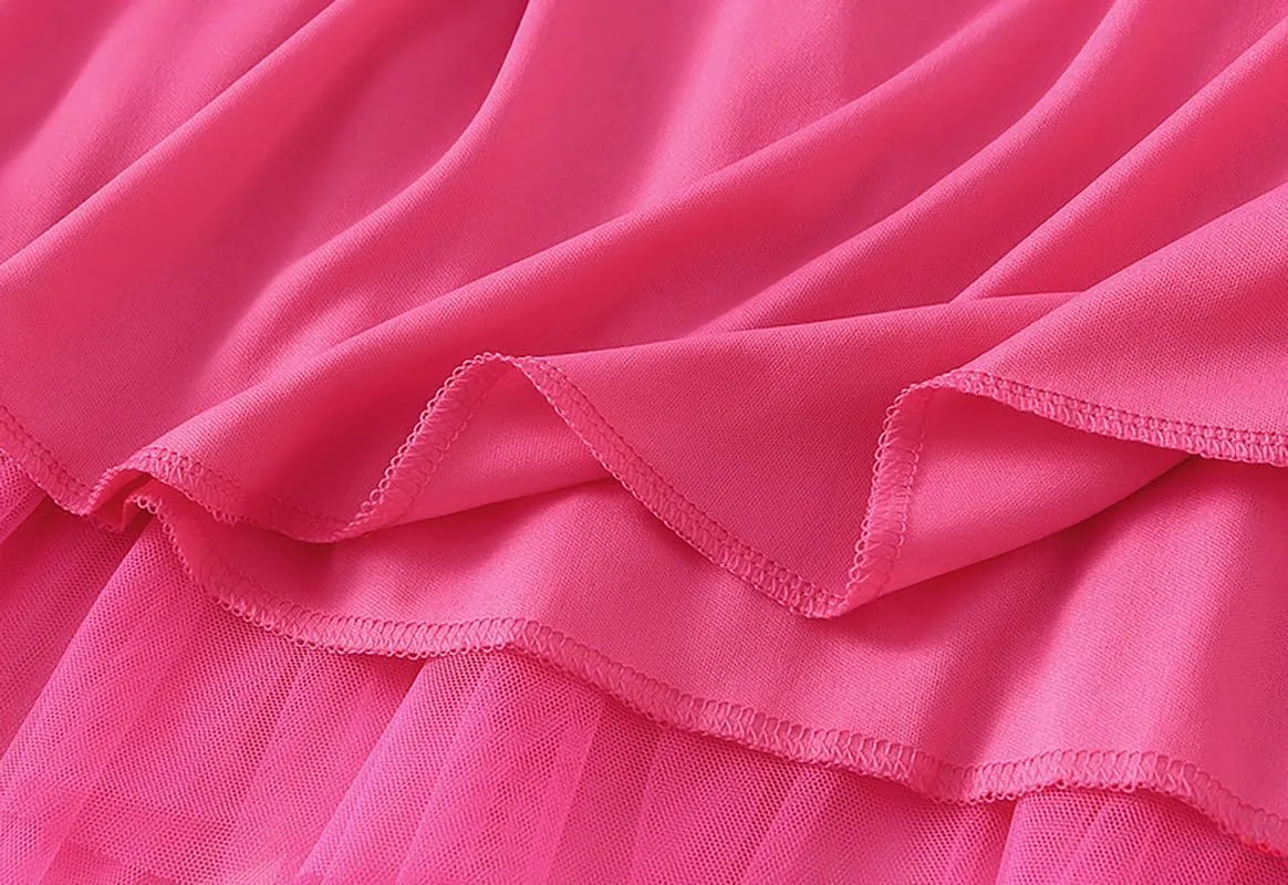 Women's Tulle Layered Mesh Maxi Skirt High Waist Irregular Ruffle Tiered Puffy Tutu Long Flowy Skirts