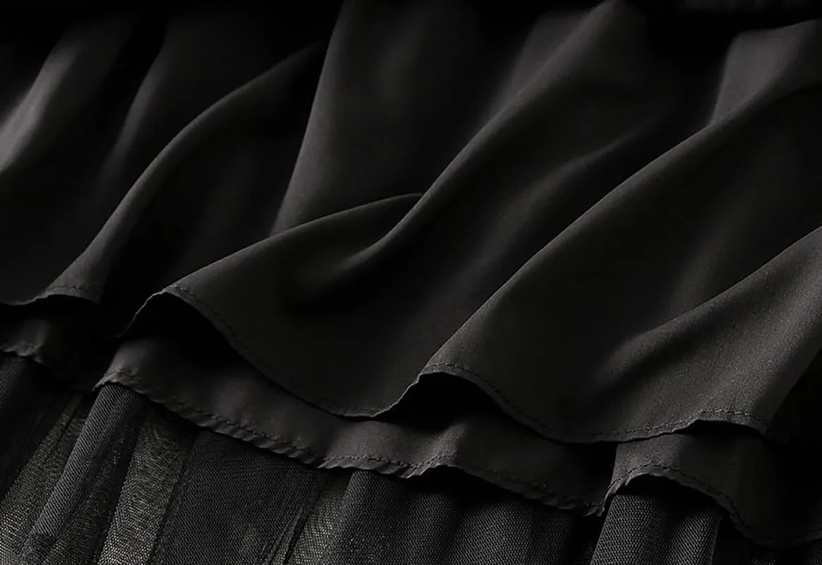 Women's Tulle Layered Mesh Maxi Skirt High Waist Irregular Ruffle Tiered Puffy Tutu Long Flowy Skirts