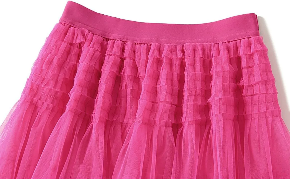 Women's Tulle Layered Mesh Maxi Skirt High Waist Irregular Ruffle Tiered Puffy Tutu Long Flowy Skirts