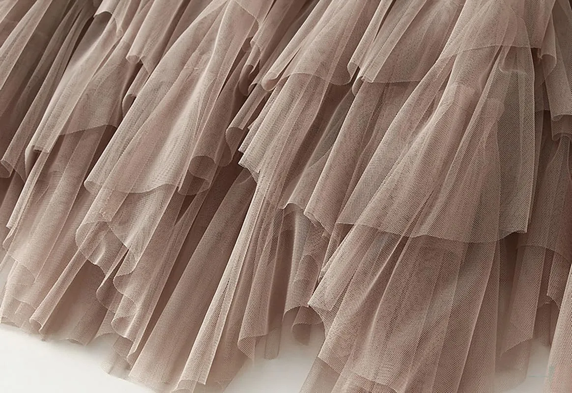 Women's Tulle Layered Mesh Maxi Skirt High Waist Irregular Ruffle Tiered Puffy Tutu Long Flowy Skirts