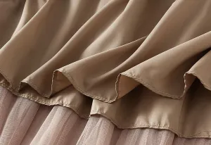 Women's Tulle Layered Mesh Maxi Skirt High Waist Irregular Ruffle Tiered Puffy Tutu Long Flowy Skirts