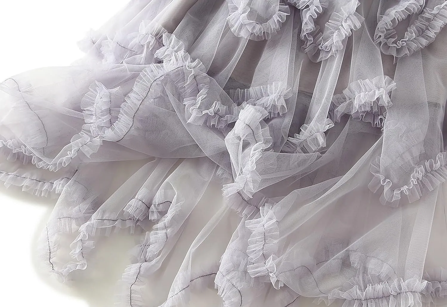 Women's Tulle Mesh Tiered Layered Midi Skirts Irregular Tutu Bubble Fairy Ruffle Long Skirt