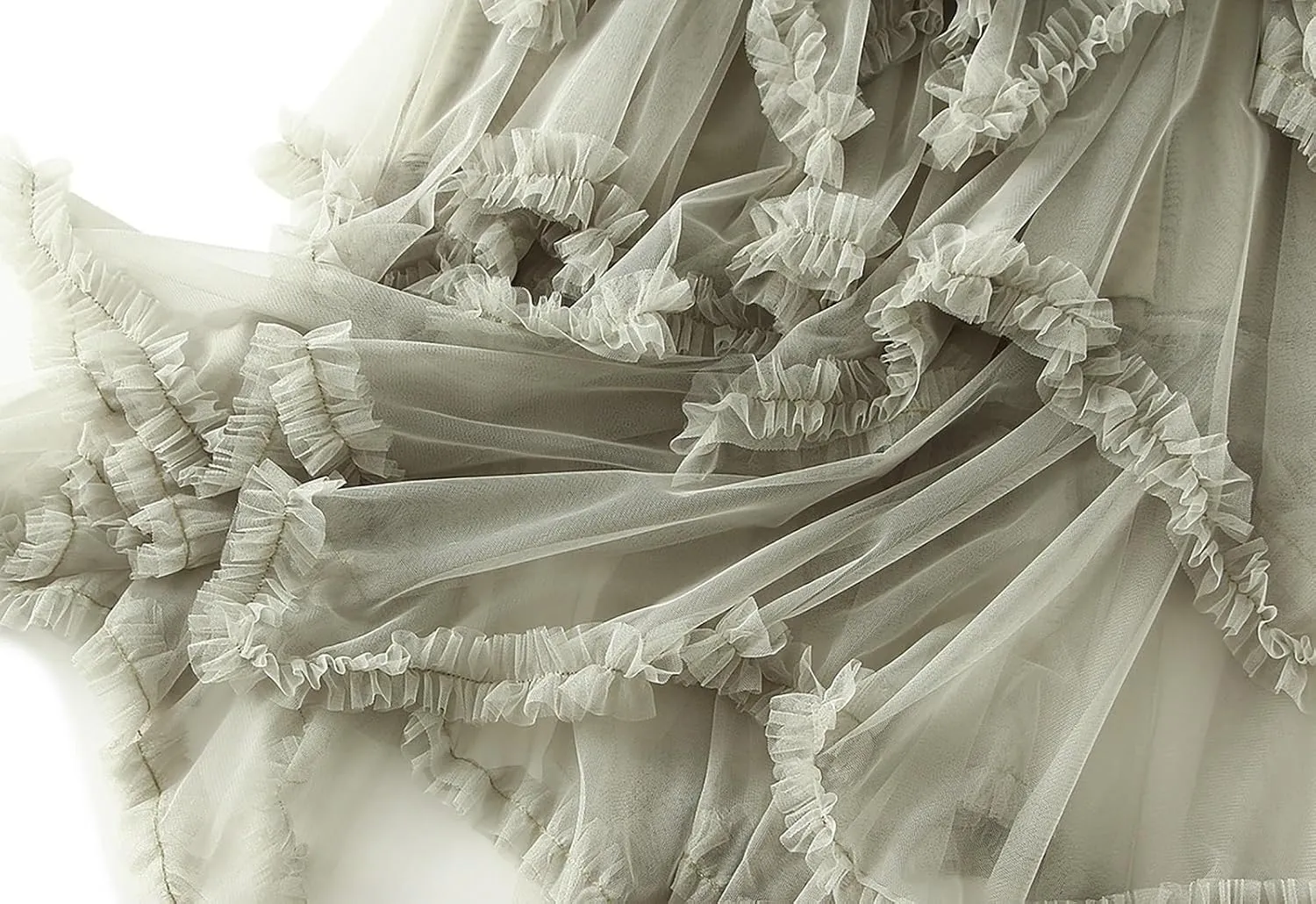 Women's Tulle Mesh Tiered Layered Midi Skirts Irregular Tutu Bubble Fairy Ruffle Long Skirt