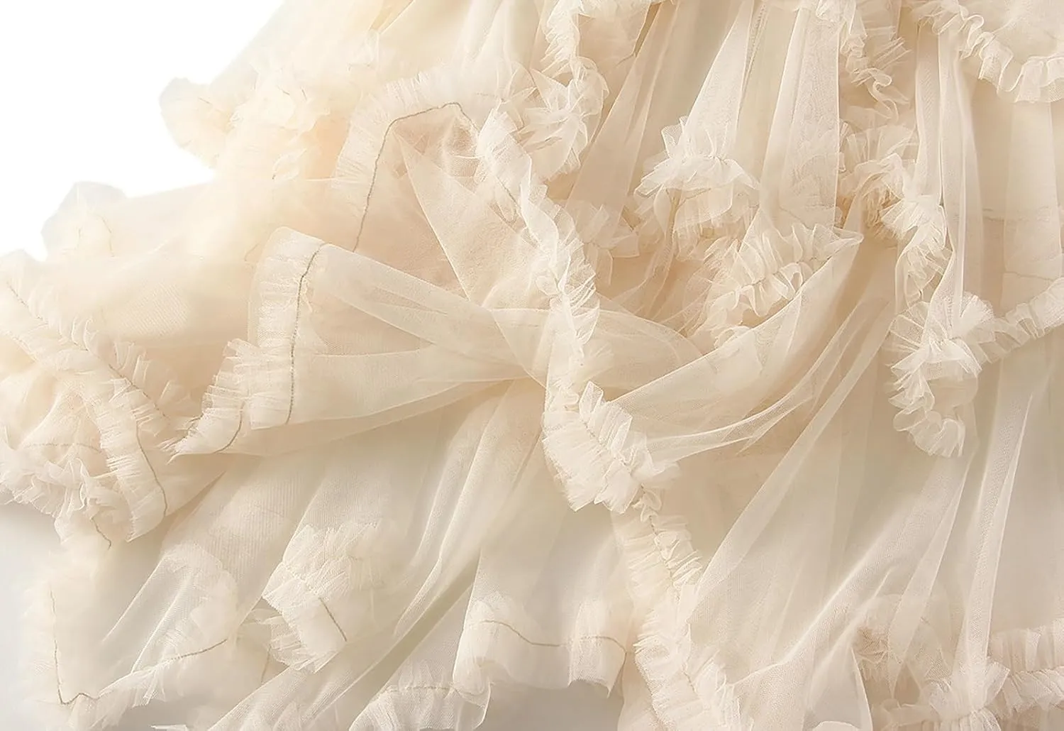 Women's Tulle Mesh Tiered Layered Midi Skirts Irregular Tutu Bubble Fairy Ruffle Long Skirt
